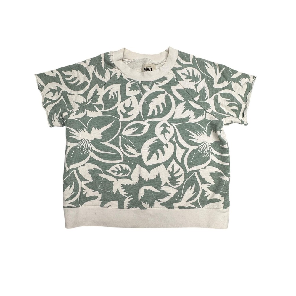 Madewell MWL Sweatshirt Womens Medium Green Floral Terry Short Sleeve Pullover